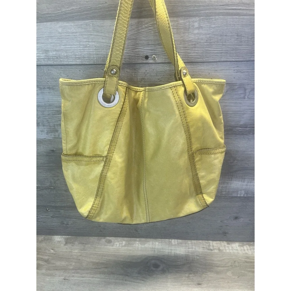 Fossil Hathaway Tote Bag Medium Yellow Leather Shoulder Handbag Purse